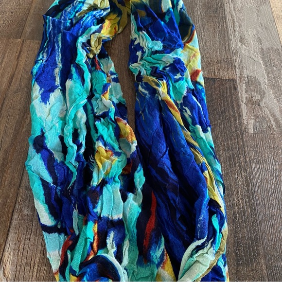 Abstract Scarf Navy, Teal, Brown, Black, and Gold - Picture 2 of 6